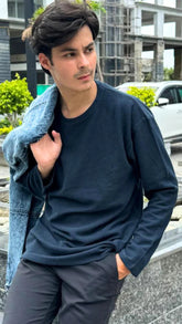 Mens zinc blue textured sweater